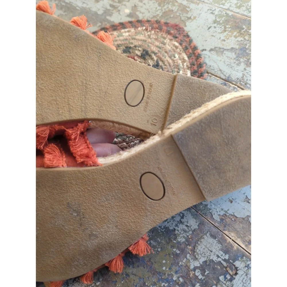 Womens Alex + Alex Bow Fringe Slides Burnt Orange Espadrilles Slip on Size US 10